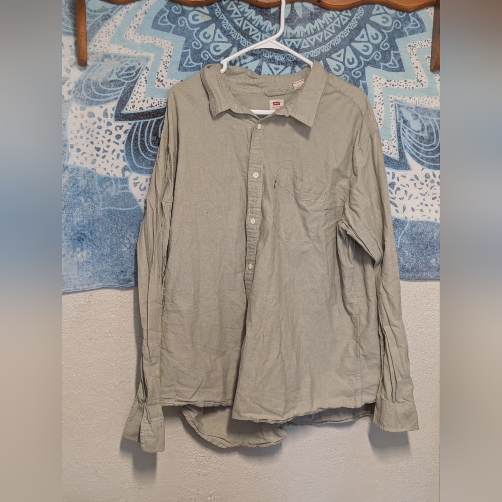 Levi's Men's Light Olive Beige Long-Sleeve Button-Down Shirt 3xl Casual Work